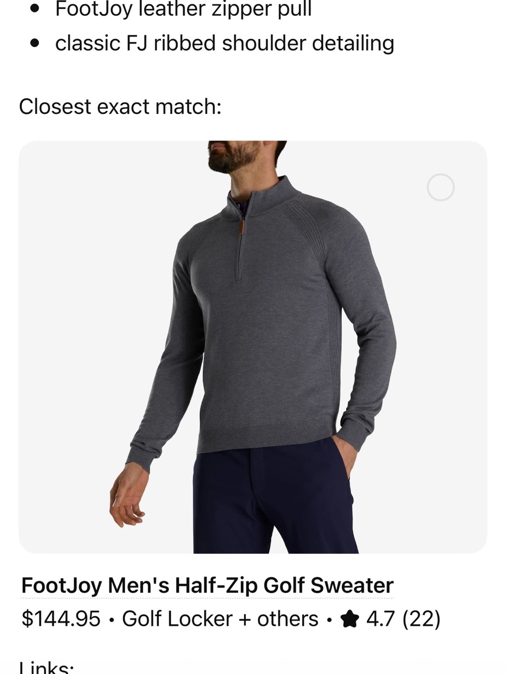 FootJoy Men's Charcoal Half-Zip Sweater